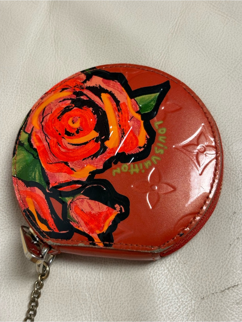 VTG LOUIS VUITTON x Stephen Sprouse Orange Vernis ROSE Coin Purse w/ Chain - Picture 4 of 14